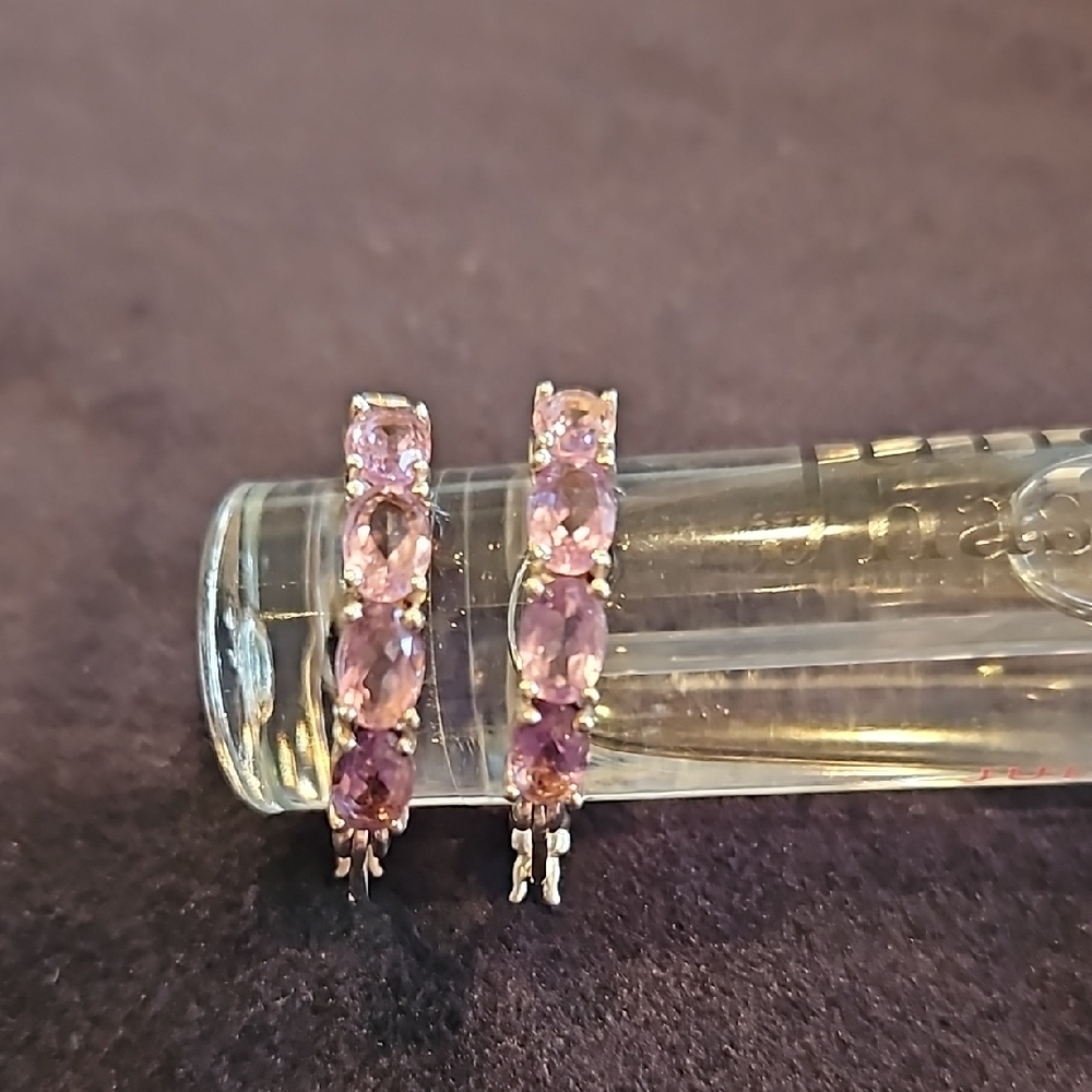 Amethyst and silver hoop earrings